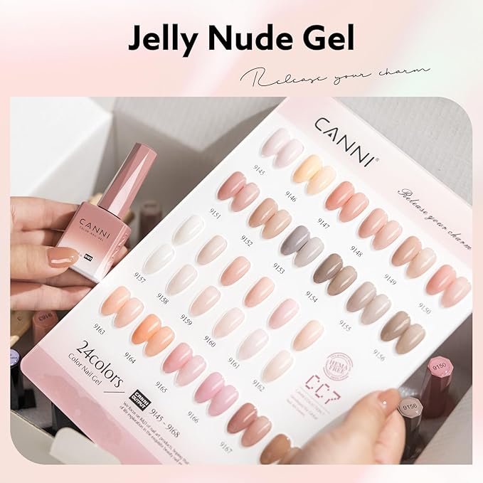 CANNI Milky Light Pink Gel Nail Polish, 1Pcs Jelly Nude Pink Gel Polish Sheer Clear Light Pink Gel Polish Translucent Color Nail Polish Gel Soak Off U V Gel Nail French Nail Manicure Salon DIY