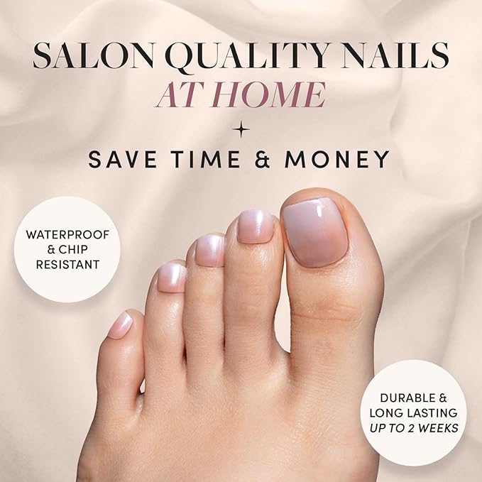 Glamnetic Press On Toenails - Fiancéd | Classic Black French Tip Fake Toe Nails with a Glazed Finish | 16 Sizes - 32 Toe Nail Kit with Glue