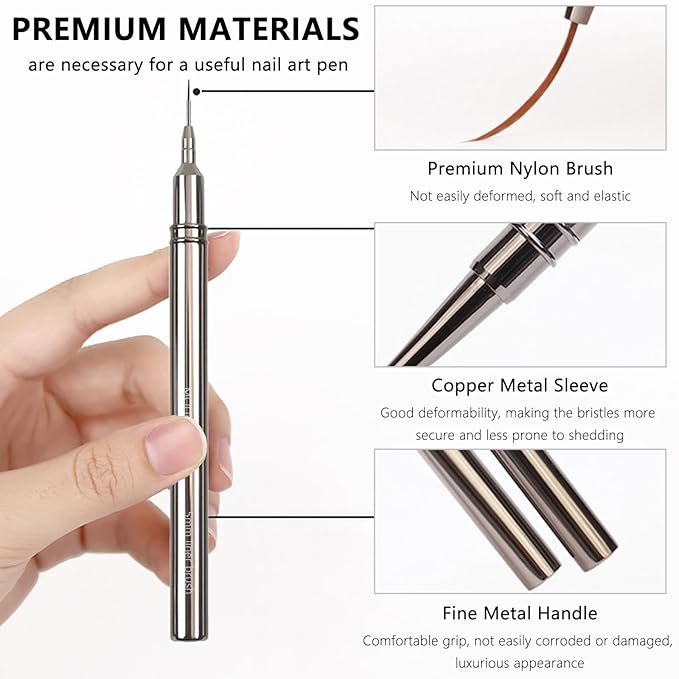 Metallic Nail Art Pen & Liner Brush Set, UV Gel Polish Painting Nail Design Tools for Crisp Long Lines, Tiny Details & Fine Drawing, Manicures Brushes for Women (Sizes 5mm)