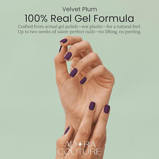 Semi-Cured Gel Nail Strips - 20 Salon-Quality Gel Sticker with UV Light Required, Long Lasting, Easy Application & Removal, Includes Prep Pad, Nail File, Wooden Stick (Velvet Plum)