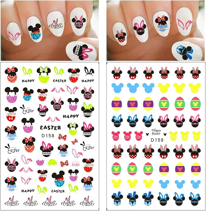 12 Sheets Cute Cartoon Nail Art Stickers Decals 3D Easter Self-Adhesive Nail Decals Cute Easter Eggs Bunny Rabbit Nail Design for Women Acrylic Nails Decoration Accessories