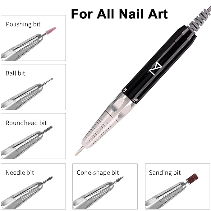 M - Max Brushless Motor Nail Drill Handpiece Only - 35K RPM | Machine Not Included | Compatible with M Brushless Nail Drill System (Handpiece - Black)