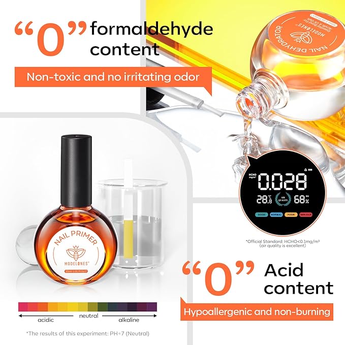 modelones 30 ml Nail Dehydrator and Primer, Acid Free Natural Prep Dehydrate & Bond Primer Kit, Hema-Free Acrylic Nail Supplies Top Coat