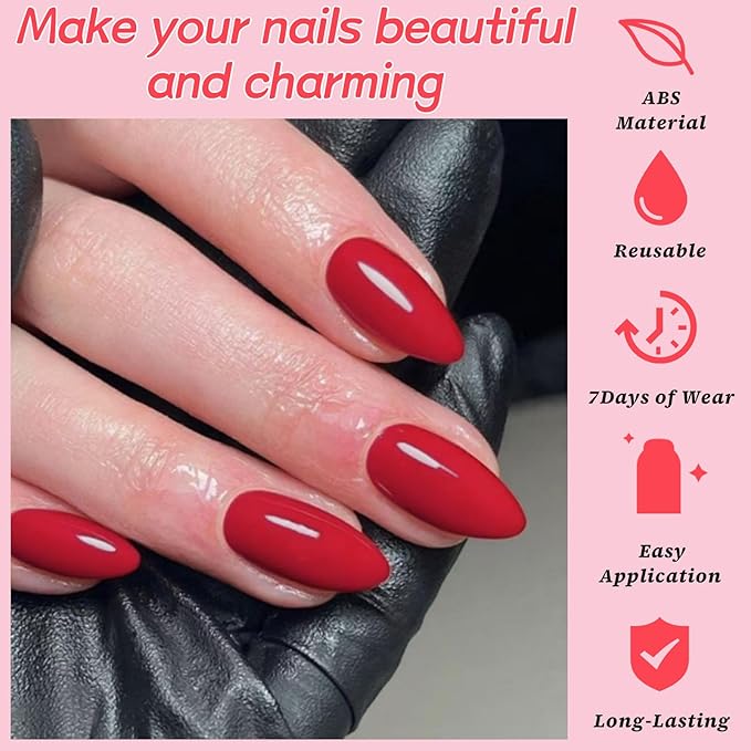 120pc Red Almond Press on Nails Short Fake Nails Press ons for Women Acrylic Nails Press on Nails&Glue Tabs, Short Red Press on Nails Almond False Nail Tip Stick on Artificial Fingernail