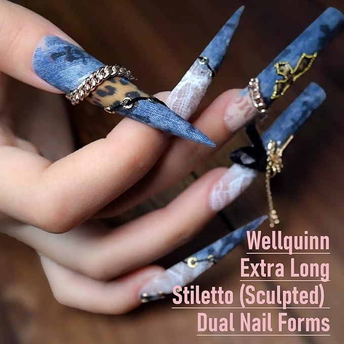 Stiletto Nail Forms, XXL Sculpted Dual Nails Molds Reusable Acrylic Builder Hard Gel Polygel Dual Forms for Nail Extension Salon Home DIY 14 Sizes 70 Pcs