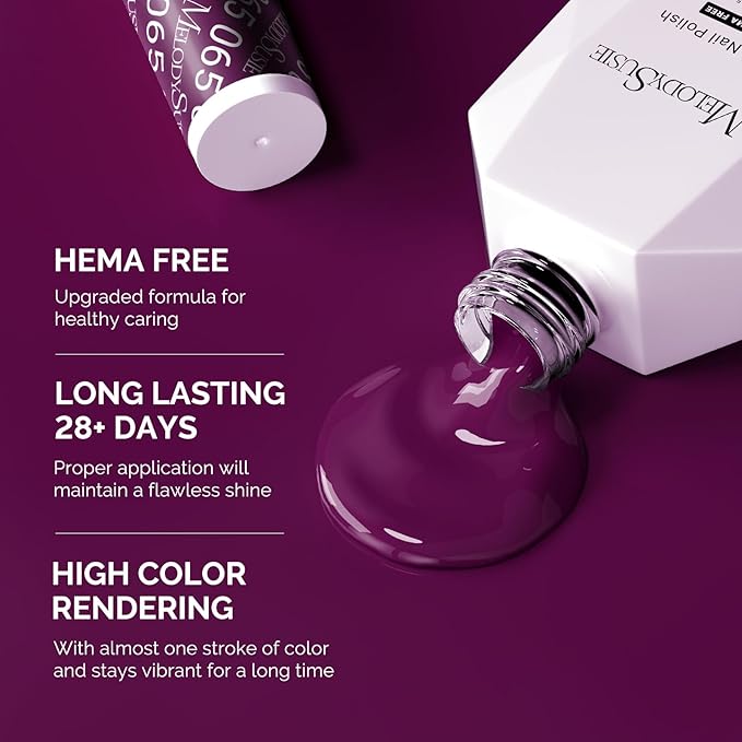 MelodySusie Hema Free Gel Nail Polish, 0.5 Fl Oz Thick Dark Purple Gel Polish, Non Toxic, Long Lasting, Soak Off UV Nail Polish, Manicure Nail Design Salon DIY Nail Art at Home 065