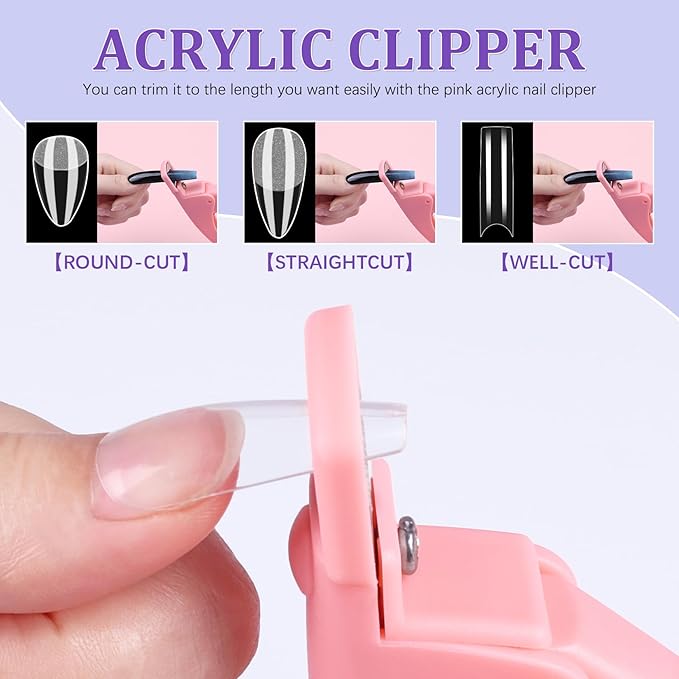 Short Fake Nail Tips Almond: 600Pcs Full Cover Nail Tips for Acrylic Nails Nail Extension Kit with Nail Glue Remover & Glue Acrylic False Nail Clippers Clear Nails Tip Art for Beginners DIY