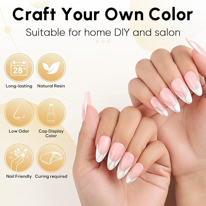 Nicedeco Gel Polish Nail Art Liner Gel 4 Colors, Hema Free, Cruelty Free, Vegan, Black White Metallic Nail Design for Chrome French Manicure
