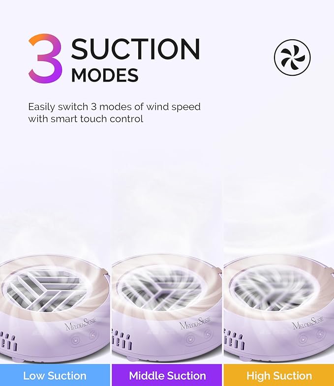 MelodySusie PocketSized Nail Dust Collector with Lightweight Design,HProA 6000RPM Ultra-Small Nail Vacuum Fan with 3 Suction Modes and 30 Disposable Filter Papers for Beginner & Daily Nail Care,Purple