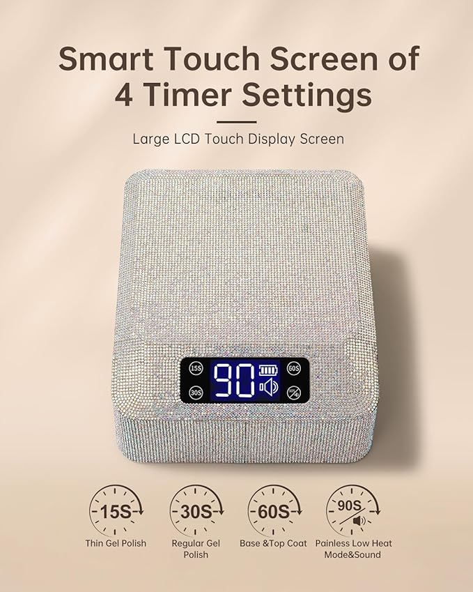 UV Nail Lamp, Rechargeable LED Nail Lamp Sparkly Gel Polish Light 4 Timer Setting Professional Quick Dry Curing Lamp with Display Auto Sensor for Salon & Home, AB Diamond