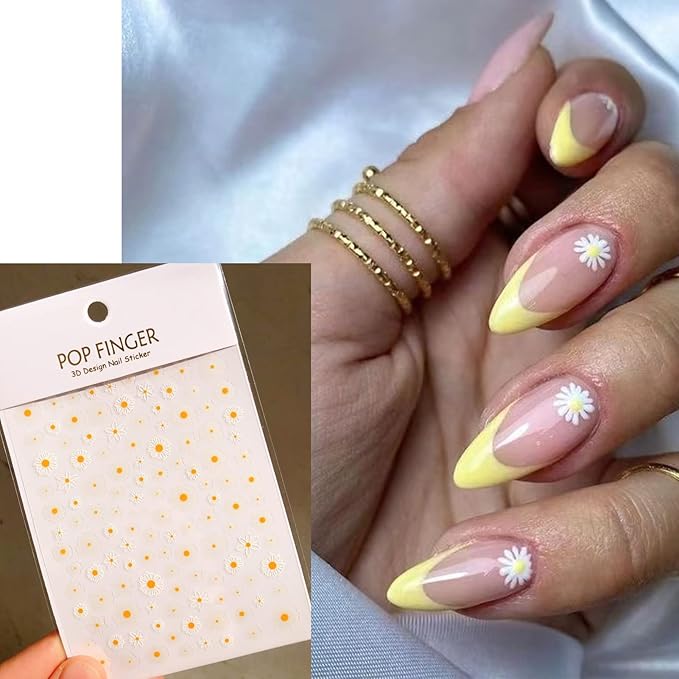 6 Sheets Daisy Nail Art Stickers, Charming Flower Chrysanthemum 3D Trendy Design Self-Adhesive Spring Nail Art Decals, DIY Manicure Decoration Supplies Accessories for Women Girls