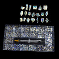 1000PCS Flat Back Gems 20 Shapes Crystal Rhinestones+1 Pick Up Pen Diamond-Shaped Rhinestone Luxury AB Glass 3D Crystals Decoration Gemstones Flat-Back Jewelry for Crafts Nail Art Shoes Bags DIY