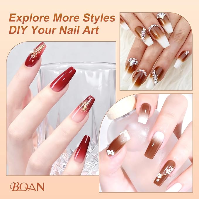 BQAN Patting Gel Polish Kit - Pro Ombre 5 Color Gradient Set with Sponges, Silicone Brush & Palette for French Aura Manicure Salon-Quality DIY Nail Art (Red Black Green Brown)