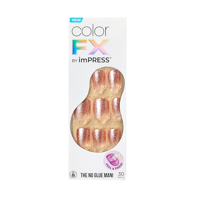 KISS imPRESS No Glue Mani Press On Nails, Color FX, 'Dimension', Neutral, Short Size, Squoval Shape, Includes 30 Nails, Prep Pad, Instructions Sheet, 1 Manicure Stick, 1 Mini File