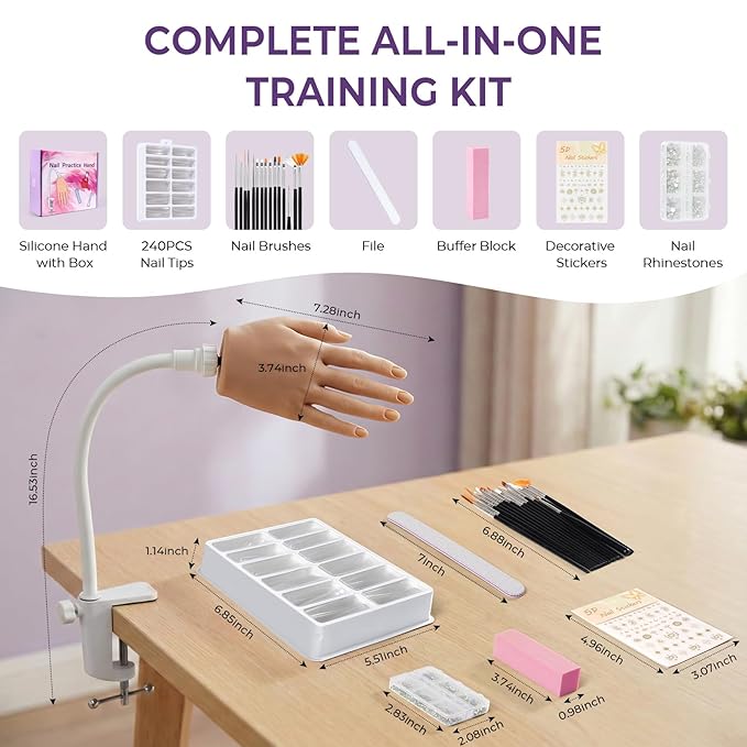 Beginners Practice Hand for Acrylic Nails: Realistic Silicone Nail Hand Practice with Flexible Fingers - Fake Training Hand Mannequin Hand for Nail Techs