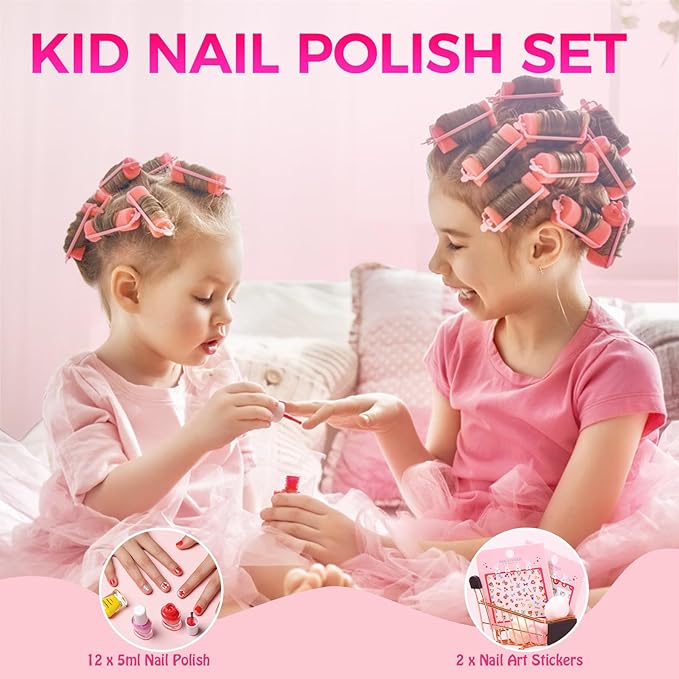 TOMICCA Kids Nail Polish Set, Non Toxic Quick Dry Water-Based Peel-Off 10 Colors Toddler Nail Polish Kit Natural Safe Quick Diy Kids Gifts Kit for Girls Ages 5+