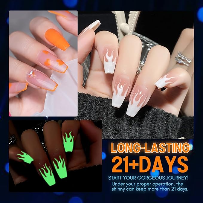 SAVILAND Glows in The Dark Nail Polish Set 24 Holiday Brighrly Colors Luminous Quicking-drying U V Neon Gel Nail Polish Set Reflective Glow Effect Full Coverage Easy to Use Gel Polish Holiday Gifts