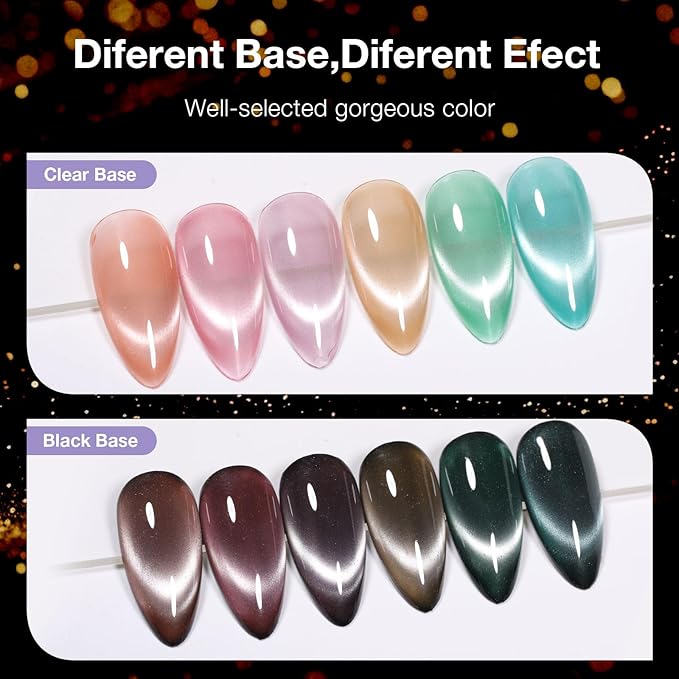 Cat Eye Gel Nail Polish Set, 6 Colors 12ML Glass Nail Polish Gel with Magnet, Soak Off UV LED for Home Salon Manicure Gift for Women