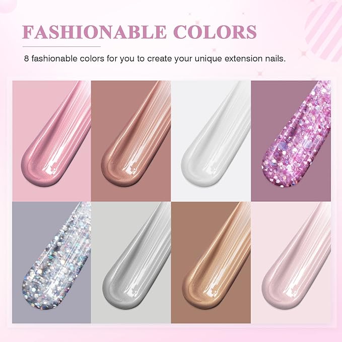SAVILAND Poly Nail Gel Kit-8 Colors Poly Nail Extension Gel White Pink Glitter with 96W U V Nail Lamp Slip Solution Nail Tools All in 1 Nail Kits Starter Kit for Nail Salon Home DIY