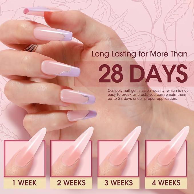 ROSALIND 2 oz Pink Poly Nail Gel, Peach Poly Extension Gel for Nails Art Nature Color Builder Pink Nail Strengthen Art Design for Women