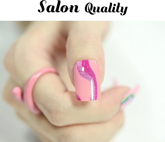 Nail Polish Strips, 32PCS Salon Quality Wraps, Long Lasting Gel Nail Stickers for Women Easy Apply& Remove (Bubble Gum Dark Pink)