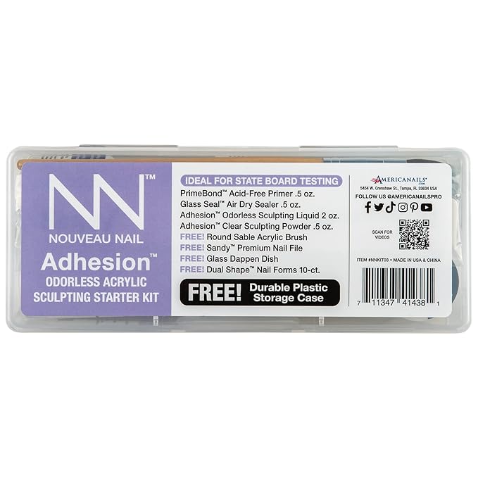 Adhesion Odorless Acrylic Sculpting Starter Kit - Clear Acrylic Powder, Acid-Free Primer, Top Coat