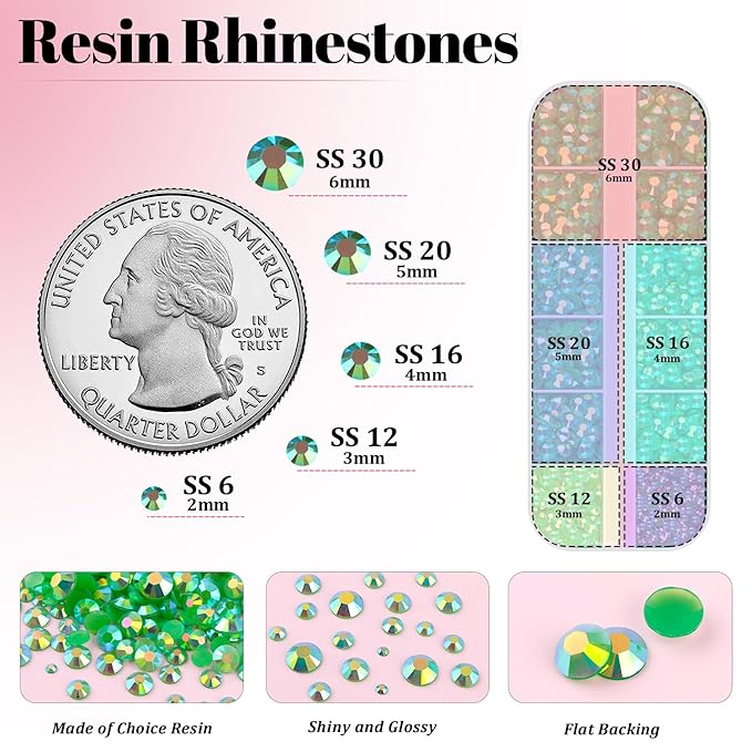 Resin Rhinestones for Crafting with 3Pcs 10ml B7000 Jewelry Glue, 1 Box Dark Green AB Flatback Gems Crystals Diamond for Bedazzling Crafts DIY Nail Art Makeup, Gems for Clothing Tumblers Shoes