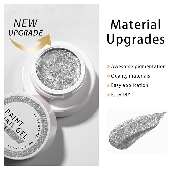 Gel Paint For Nails Art, Paint Nail Gel For French Tip Tool Design For Home Salon DIY Gel Nail Art (Silver, M)