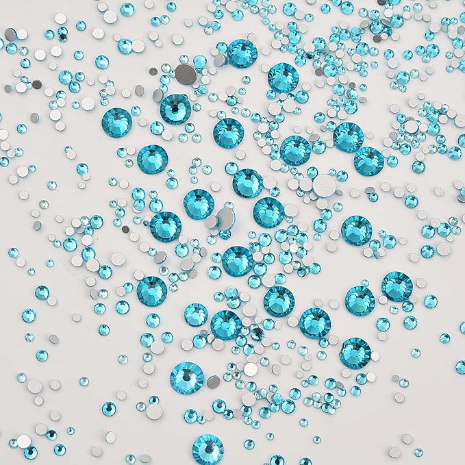 NCB 8000pcs Non Hotfix Rhinestones 10 Sizes Flatback Crystal Glass Rhinestones with Tweezers and Picking Pen for Nail Art Clothes Bags Phone Decorations Crafts DIY (004 Aquamarine Mix SS3-SS30)