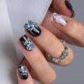 Curvlife Square Soft Gel Press On Nails Short – 30PCS Full Cover Minimal Black & White Flowers, False Natural Fit Soft Gel Fake Nails Tips, Easy to Apply at Home