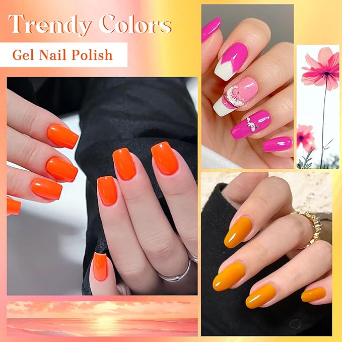 MEET ACROSS 12pcs Gel Nail Polish Set,Soak Off UV LED Lamp Gel Nail Polish Kit,Fashion Shimmer Nail Art Design Gifts for Women Manicure Salon (Neon-1)