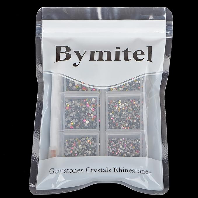 Bymitel 7200 Pieces 6 Mixed Sizes Glue Fix on Glass Rhinestones Round Crystal Gems Flatback for DIY Jewelry Making with one Picking Pen(6-Sizes 7200PCS, Vitrail Medium)