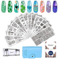 Biutee 19pcs Nail Stamp Plates set 15 plate 1Stamper 2Scraper 1storage bag Nails Art Stamping Plate Scraper Stamper Set Leaves Flowers Animal Nail plate Template Image Plate