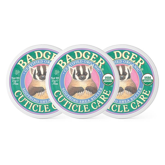 Badger Cuticle Cream, Deep Hydration for Dry, Cracked Cuticles & Hangnails, 100% Organic Cuticle Balm with Rich Shea Butter for Strong, Healthy Nails, Non-Greasy Cuticle Oil, .75oz Tin, 3-Pack