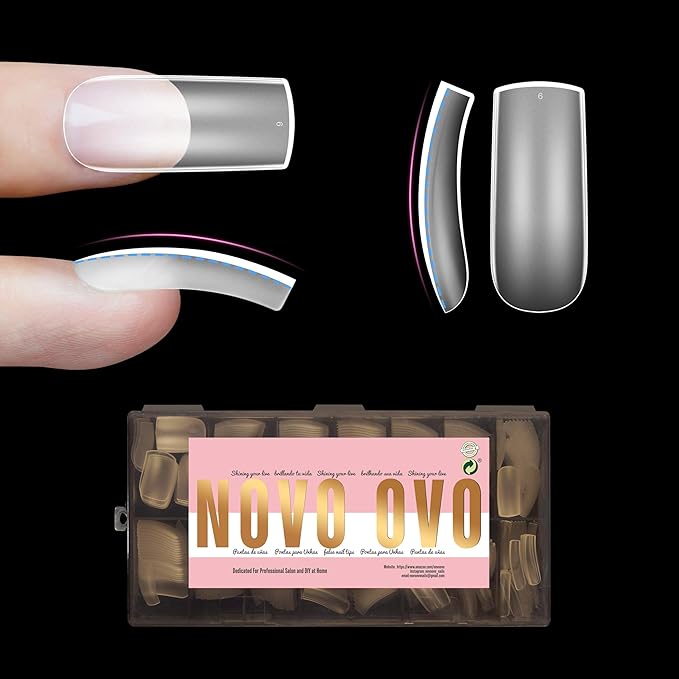 NOVO OVO Halloween Slightly Curved Square Nail Tip Medium Length, Extra Thick Natural Hawk Curve Eagle Claw False Nails Press on, Full Cover Soft Gel Extension Acrylic French Tip x 15 Size 360 pcs