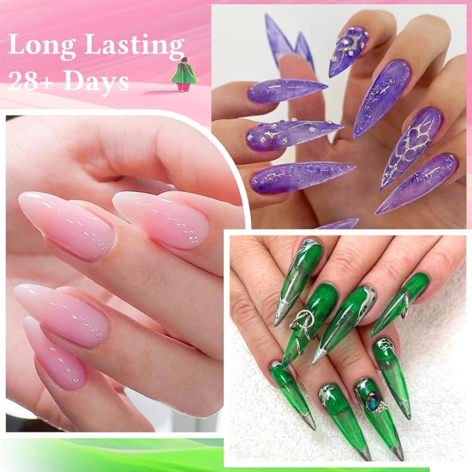 Jelly Gel Nail Polish Kit- 18 Trendy Bright Colors Sheer Pink Amber Soak Off UV/LED Lamp Curing, Chip Resistant & High Shine, DIY Home Manicure & Salon Use for Women & Teens
