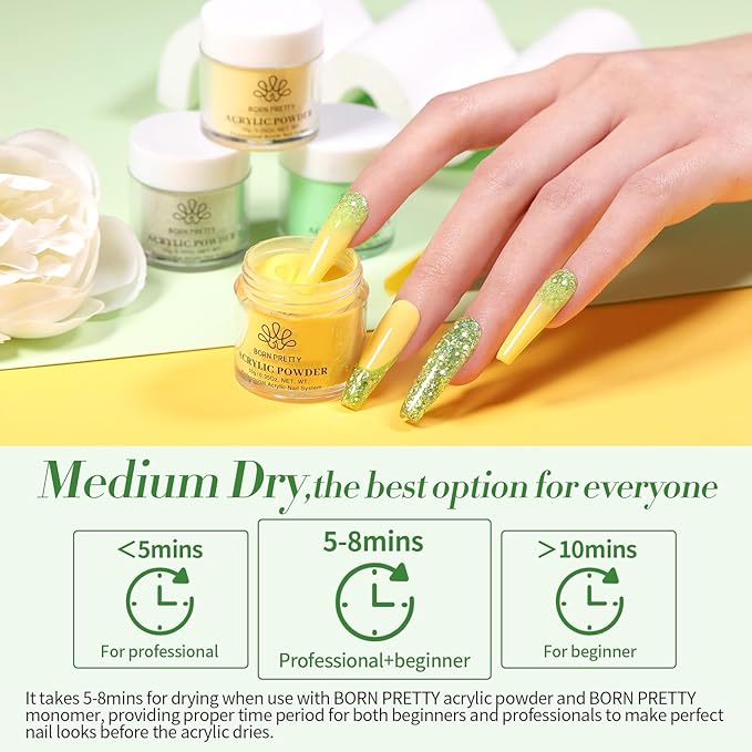 Born Pretty Acrylic Powder Set 36 Colors Spring Summer Acrylic Nail Powder Nude Pink Red Green Blue Purple Yellow Professional Polymer 3D Nail Art Kit for French Extension Carving Valentines Day Gift