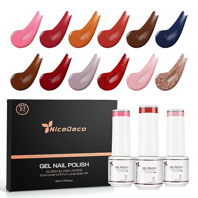 Nicedeco Gel Nail Polish Nail 12 Colors, Hema Free, Cruelty Free, Vegan, Fall Winter U V Gel Manicure Kit DIY Home for Women Girls Kit 5