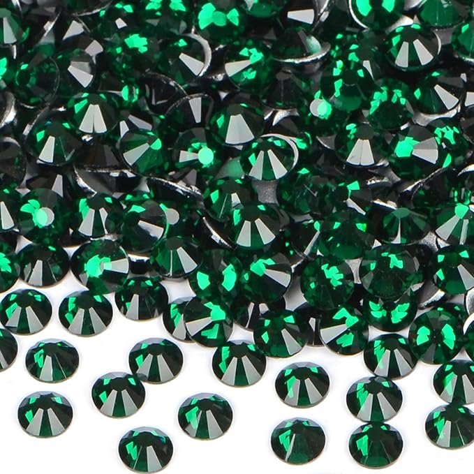 2880PCS Art Nail Rhinestones Non Hotfix Glue Fix Round Crystals Glass Flatback for DIY Jewelry Making with one Picking Pen (ss5 2880pcs, Emerald)