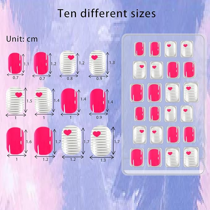 SIUSIO 120Pcs 5 Pack Press on Nails kids Children Acrylic Fake Nails Cute Pre-glue Full Cover Gradient Color Rainbow Short Stick On False Nail Art Kits Set for Kids Little Girls - Pink Love