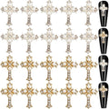 CRASPIRE 40Pcs 2 Styles Cross Nail Charms 3D Y2K Luxury Nail Gems Set Metal Alloy Rhinestone Pearl Flat Gothic Vintage Punk Studs Decor for Women Nail Art DIY Crafts Jewelry Christmas Decor Cellphone