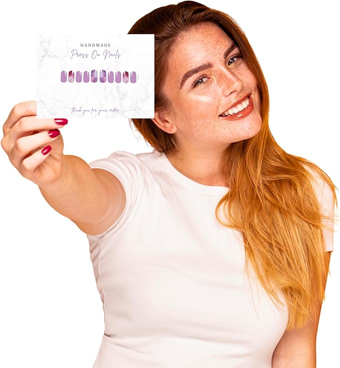 Handmade Acrylic Press On Nails Display Card | 5x7” 30 pk | w/Application Aftercare Instructions Inserts Marble for Packaging in Your 6 * 9 Holographic Bags Use With Double Sided Tape