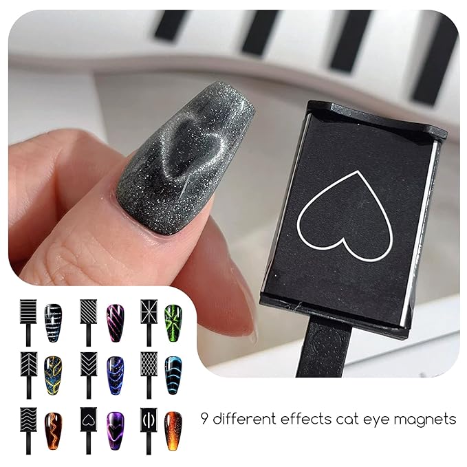 14Pcs Cat Eye Magnet For Nails Magnet Tool Set With 2 Pcs Y-Shape Iron Molds, Double-Side Cylinder And Bead Cat Eye Gel Nail Polish Magnet For Nails Different Magnet Sticks Design Tools