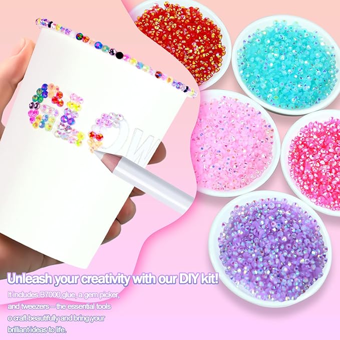 3 Boxes 120000+Pcs Resin Jelly Rhinestones for Bedazzling, 3mm Multicolor Flat Back Gems Bedazzler Kit with 6Pcs 10ml B7000 Glue, Colorful for Book Shoes Crafts Tumblers Nail Art DIY