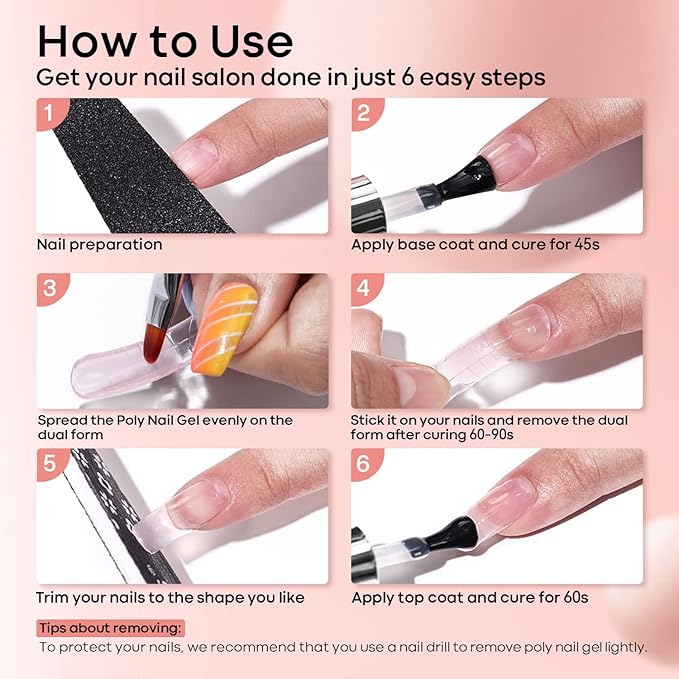 modelones Poly Nail Gel Builder Extension Nude Nature Color Light Apricot Acrylic Enhancement Thickening Trendy Nail Art Design Salon Professional Technician Tool 50ML 1.76oz