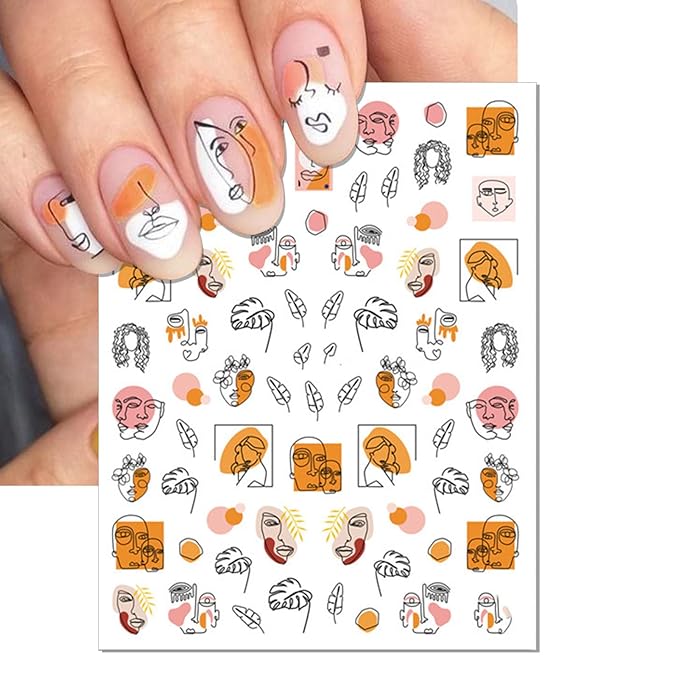 Graffiti Fun Nail Art Stickers, 3D Abstract Nail Decals, Self-Adhesive Minimalist Design Nail Decorations (9 Sheets)