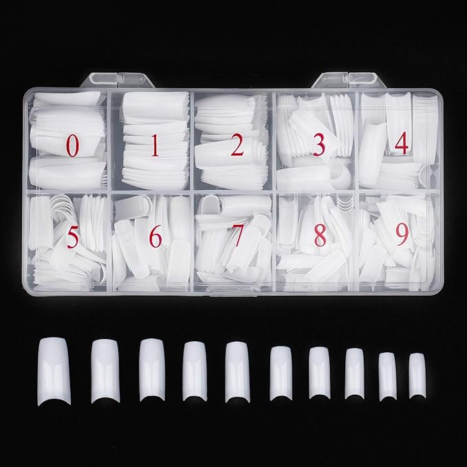 Acrylic Nail Tips White 500Pcs French Artificial False Tip for Manicure Nails Art Salons & Home DIY