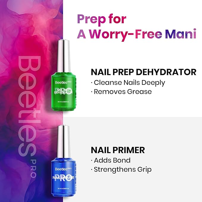 Beetles Pro 20ml Nail Dehydrator and Primer, Acid Free & Hema-Free Natural Prep Dehydrate and Bond Primer for Acrylic/Gel Nail Polish/Nail Tips Fast Dry Nail Supplies Professional Salons Manicured