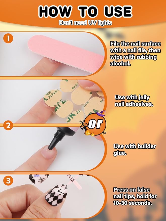 24 Pieces Press on Nail Kid, EBANKU Halloween Mini Glue on Nail Almond Cute Design Acrylic Nails with Nail Glue for Girls 7-12 Years