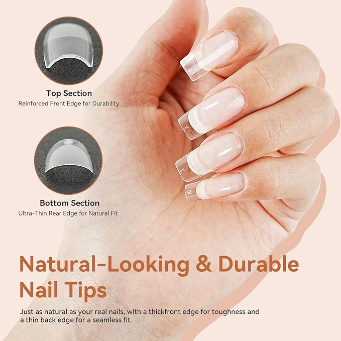 JODSONE Gel Nail Kit Square Nail Tips 480PCS Mini Rechargeable Nail Lamp Pre Shaped Clear Full Cover Fake Nails Tips with Nail Glue & Top Coat U V LED Curing Lamp DIY Manicure Gifts for Women